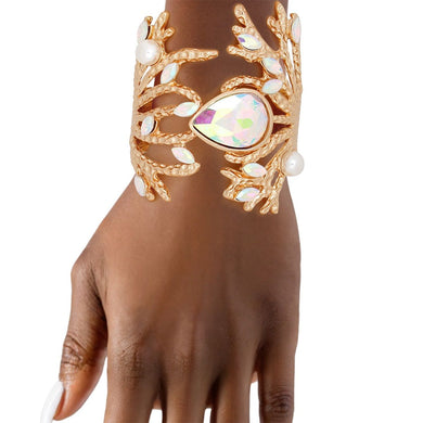 Cuff Aurbo Gold Branched Crystal Pearl Bracelet