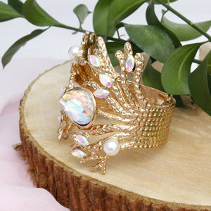 Cuff Aurbo Gold Branched Crystal Pearl Bracelet