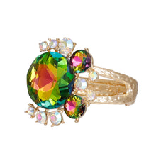 Load image into Gallery viewer, Gold Round Pink Green Crystals Hinge Cuff
