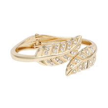 Load image into Gallery viewer, Cuff Polished Gold Rhinestone Wrap Leaf Bracelet
