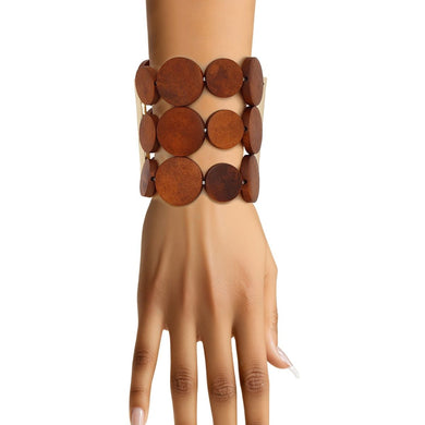 Bracelet Brown Wood Disc Bead Stretch for Women