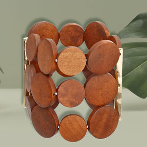 Bracelet Brown Wood Disc Bead Stretch for Women