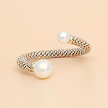 Load image into Gallery viewer, Cuff Gold Twist Rhinestone Pearl Capped Bracelet
