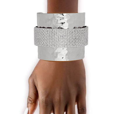 Cuff Wide Silver Opulent White Pearl Band Bracelet