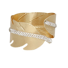 Load image into Gallery viewer, Cuff Gold Leaf Motif Shimmering Stone Bracelet
