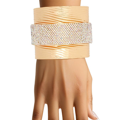 Cuff Gold Ribbed Aurbo Rhinestone Band Bracelet