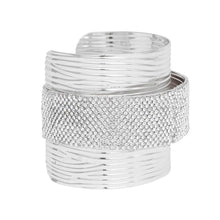 Load image into Gallery viewer, Cuff Silver Ribbed Clear Rhinestone Band Bracelet
