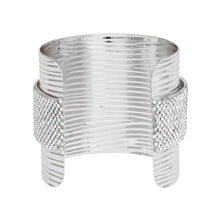 Load image into Gallery viewer, Cuff Silver Ribbed Clear Rhinestone Band Bracelet
