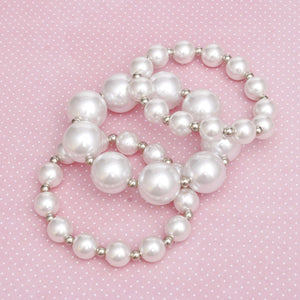 Pearl White Silver Contrast Stretch Bracelet Set