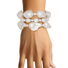 Load image into Gallery viewer, 3 Pcs Natural White Faux Pearl Bracelet Set
