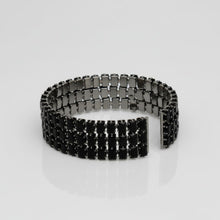 Load image into Gallery viewer, Cuff Baguette CZ 3 Row Black Memory Wire Bracelet
