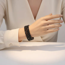 Load image into Gallery viewer, Cuff Baguette CZ 3 Row Black Memory Wire Bracelet
