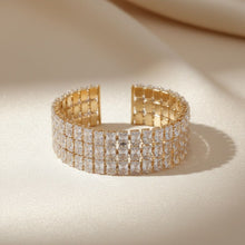 Load image into Gallery viewer, Cuff Baguette CZ 3 Row Gold Memory Wire Bracelet
