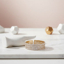 Load image into Gallery viewer, Cuff Baguette CZ 3 Row Gold Memory Wire Bracelet
