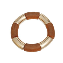 Load image into Gallery viewer, Wood Bead Brown and Gold Tubular Stretch Bracelet
