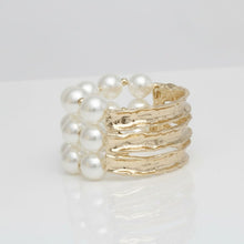 Load image into Gallery viewer, Cream Pearl Edgy Meets Classy Gold Metal Bracelet
