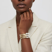 Load image into Gallery viewer, Cream Pearl Edgy Meets Classy Gold Metal Bracelet
