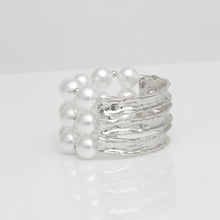 Load image into Gallery viewer, White Pearl Edgy Meets Classy Silver Bracelet
