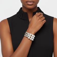 Load image into Gallery viewer, White Pearl Edgy Meets Classy Silver Bracelet

