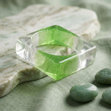 Load image into Gallery viewer, Bangle Green Glitter and Clear Square Bracelet
