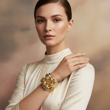 Load image into Gallery viewer, Cuff Hammered Gold Magnolia Flower Bracelet
