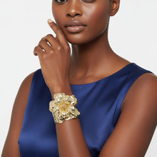 Load image into Gallery viewer, Cuff Hammered Gold Magnolia Flower Bracelet
