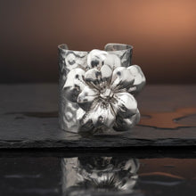 Load image into Gallery viewer, Cuff Hammered Silver Magnolia Flower Bracelet
