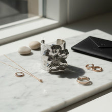 Load image into Gallery viewer, Cuff Hammered Silver Magnolia Flower Bracelet
