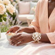 Load image into Gallery viewer, Cuff Cream Pearl and Crystal Ornate Bracelet
