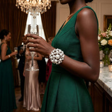 Load image into Gallery viewer, Cuff White Pearl and Crystal Ornate Bracelet
