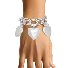 Load image into Gallery viewer, Charm Chunky Silver Puffy Heart Toggle Bracelet
