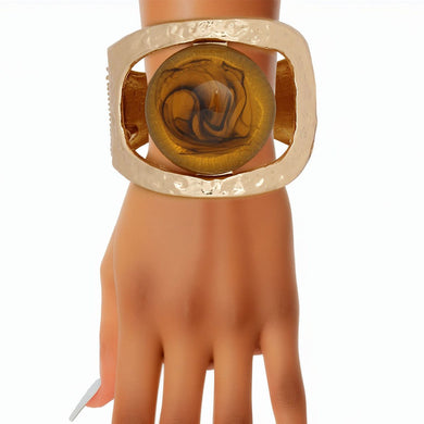 Cuff Yellow Round Swirl Resin Chunky Gold Bracelet