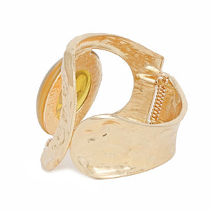 Cuff Yellow Round Swirl Resin Chunky Gold Bracelet