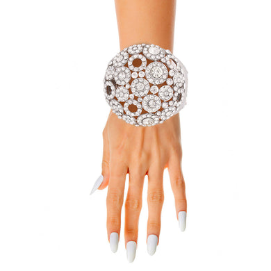 Cuff Domed Silver Round Rhinestone Chunky Bracelet