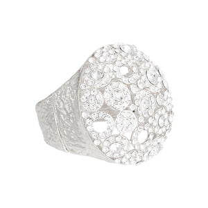 Cuff Domed Silver Round Rhinestone Chunky Bracelet