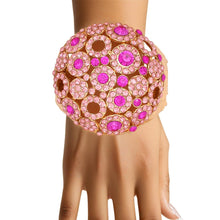Load image into Gallery viewer, Cuff Domed Pink Round Rhinestone Chunky Bracelet
