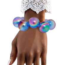 Load image into Gallery viewer, Bracelet Blue Iridescent Bubble Ball Bead Gold
