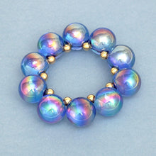Load image into Gallery viewer, Bracelet Blue Iridescent Bubble Ball Bead Gold

