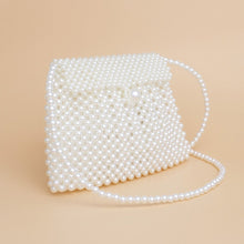 Load image into Gallery viewer, Evening Clutch Cream Pearl Woven Handmade Flap Bag
