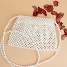 Load image into Gallery viewer, Evening Clutch Cream Pearl Woven Handmade Flap Bag
