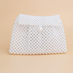 Evening Clutch White Pearl Woven Handmade Flap Bag