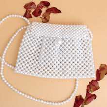 Load image into Gallery viewer, Evening Clutch White Pearl Woven Handmade Flap Bag
