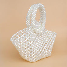 Load image into Gallery viewer, Top Handle Trapeze Cream Pearl Woven Handbag Bag
