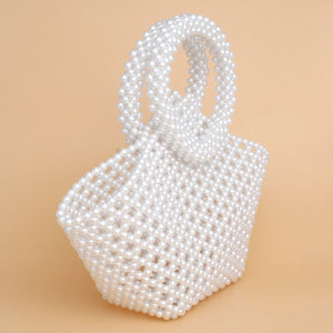 Top Handle Trapeze White Pearl Woven Handbag Bag