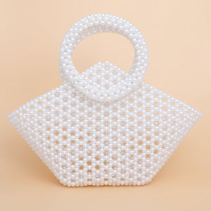 Top Handle Trapeze White Pearl Woven Handbag Bag