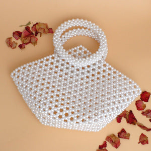 Top Handle Trapeze White Pearl Woven Handbag Bag