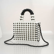 Load image into Gallery viewer, Top Handle Black White Pearl Woven Handmade Bag
