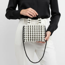 Load image into Gallery viewer, Top Handle Black White Pearl Woven Handmade Bag
