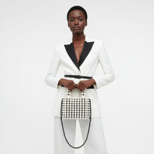 Load image into Gallery viewer, Top Handle Black White Pearl Woven Handmade Bag
