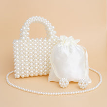 Load image into Gallery viewer, Top Handle Square Cream Pearl Woven Handmade Bag
